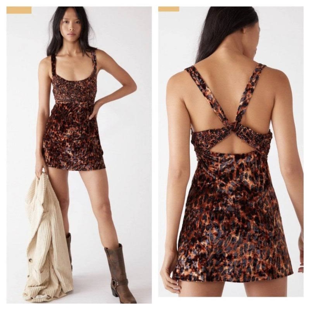Free People Virgo Moon Velvet Leopard Mini Dress